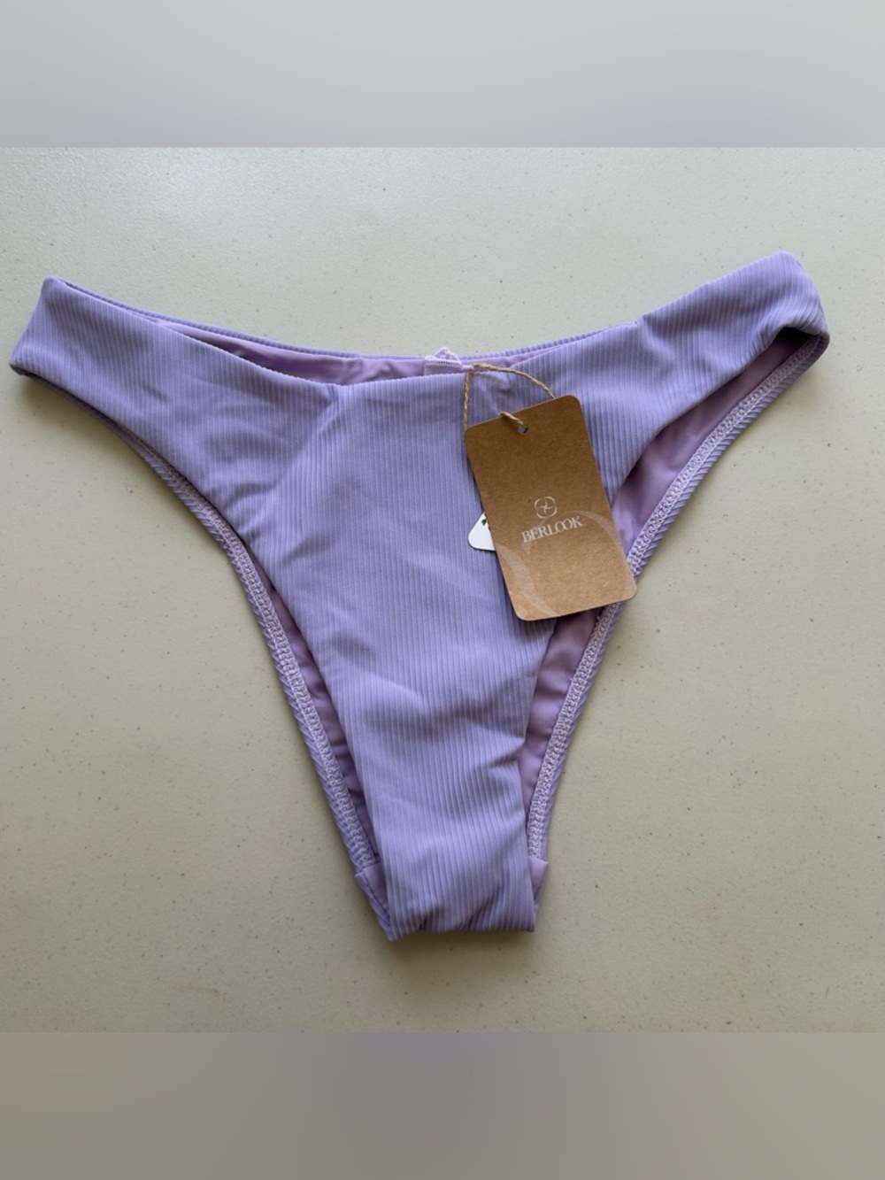 Berlook Bikini Bottom Small Low Waisted Light Purple Ribbed Swimwear